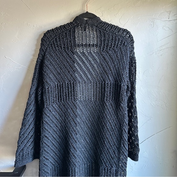 Black Open Knit Duster Cardigan Goth Whimsigoth Boho Dark Romantic Grunge Y2K S - Picture 11 of 13